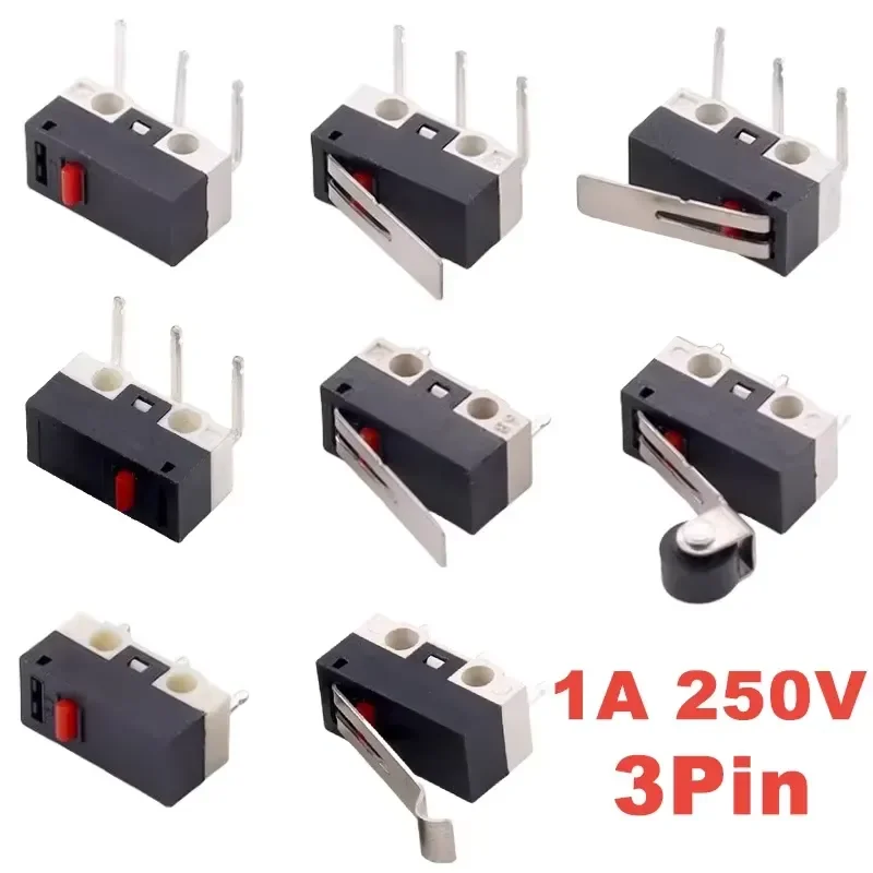 20PCS Mini Micro Limit Switch C NO NC 3 Pins PCB Terminals SPDT 1A 125V Roller Arc Lever Snap Action Push Micro Mouse
