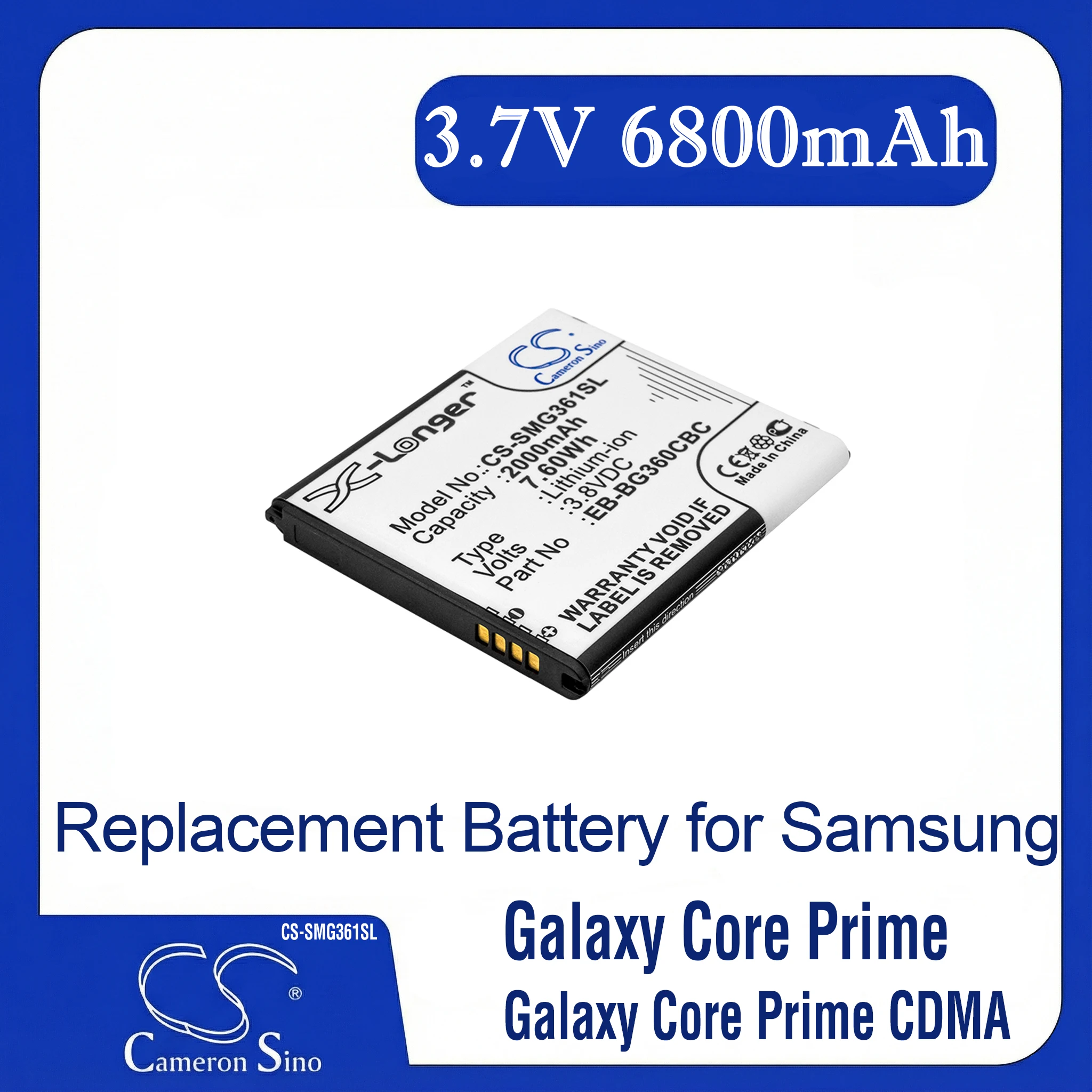 Cameron Sino Replacement Battery for Sammsung  Galaxy Core Prime, Galaxy Core Prime CDMA,Fits P/N EB-BG360BBE,EB-BG360CBC,EB-BG