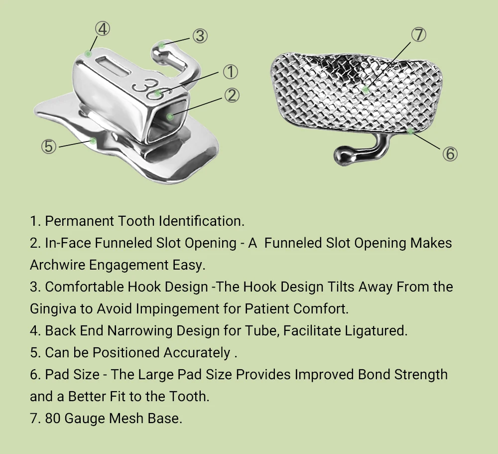 10 Packungen Azdent Metall-Kieferorthopädie-Selbstligierende Brackets mit Bukkalröhrchen Mini Roth/MBT 0,022 Haken 345 Ortho-Materialien – Detail 7