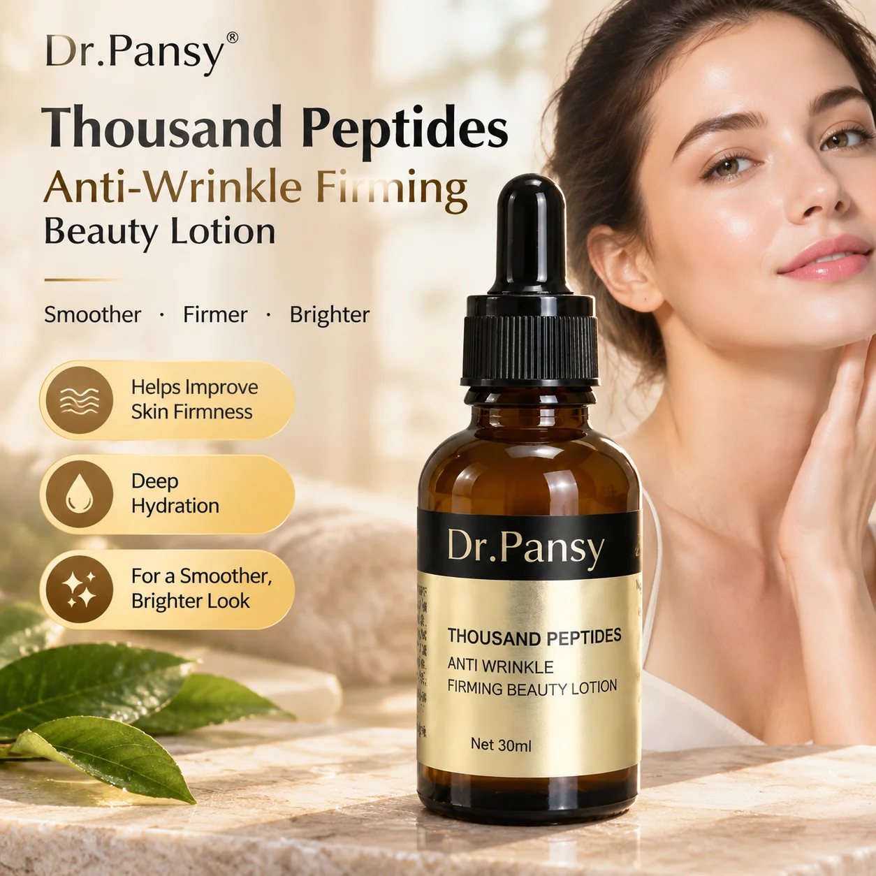 Dr.Pansy Thousand Peptides Anti-Wrinkle Firming Beauty Lotion with Niacinamide Pro-Xylane for Hydrating Smoothing 5