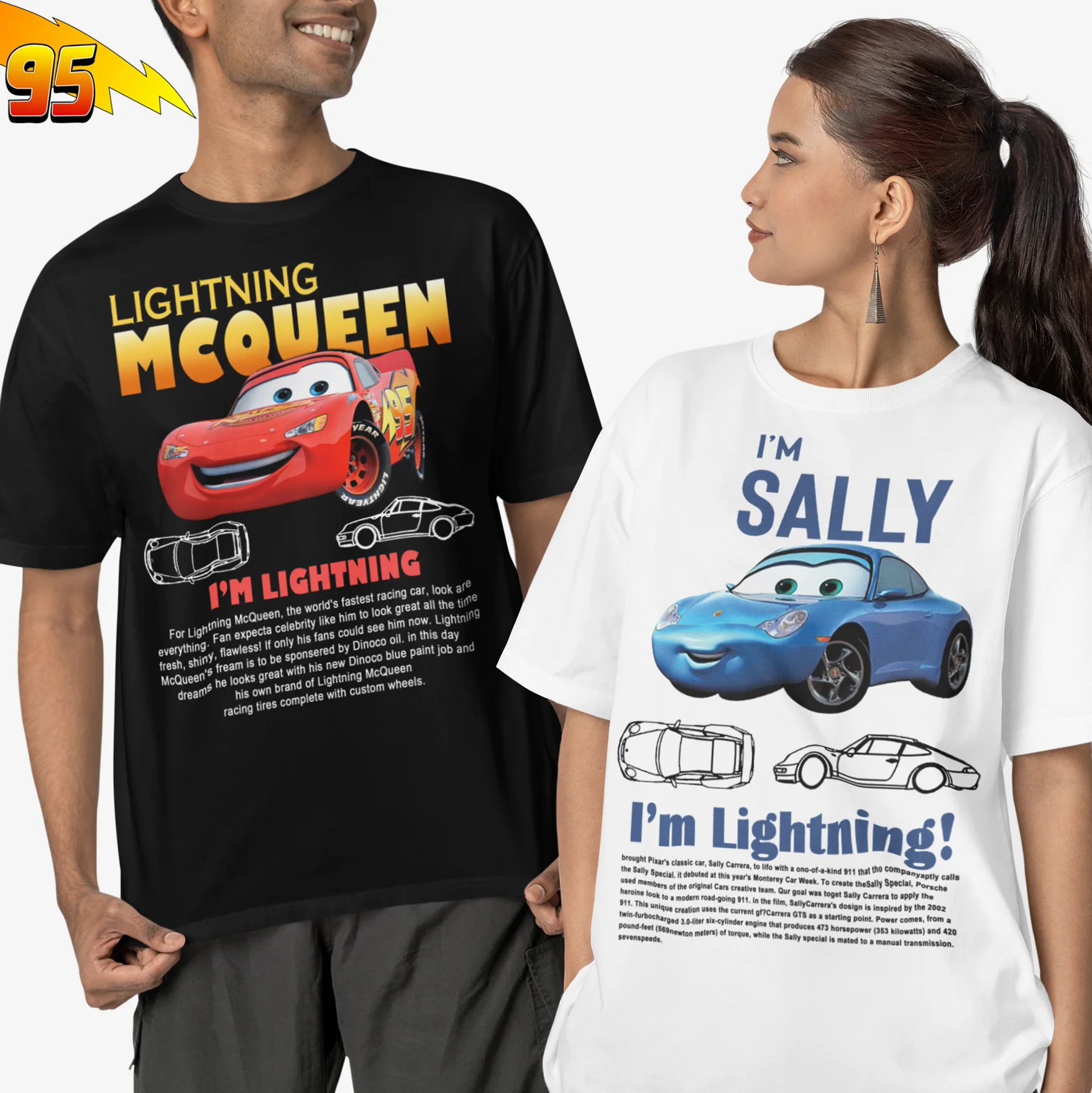 i'm Lightning cars Mcqueen Sally Merch T-Shirts for Men Women Couple Novelty Pure Cotton Summer Tees