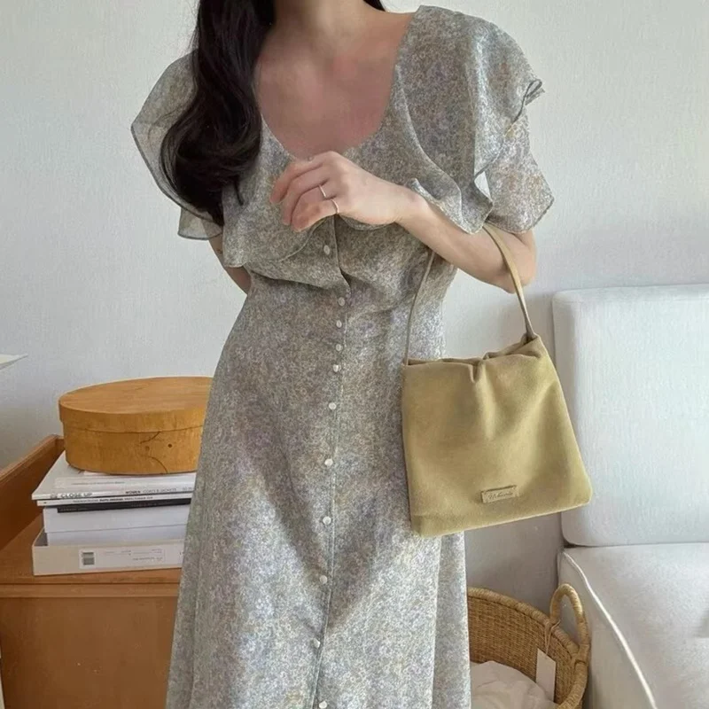 Vestido largo romántico con estampado Floral para mujer, novedad de verano, estilo e, vestido de gasa con dobladillo d...