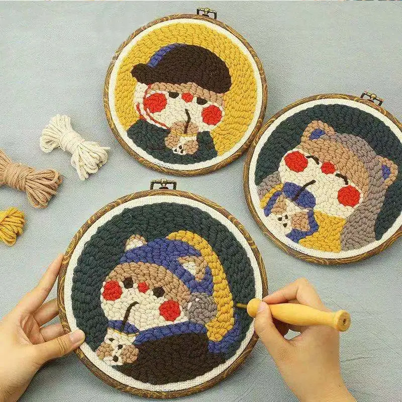 Zestaw do haftu DIY Cartoon Punch Needle Stitching Craft Set Pattern Printed Needlework Cross Stitch Sewing Painting Home Decor