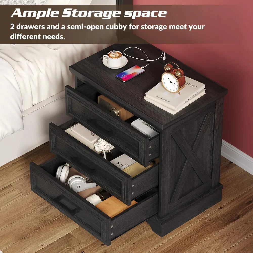 منضدة مزرعة بعرض 24 بوصة مع قاعدة شحن، منضدة رمادية داكنة مع 3 أدراج كبيرة، طاولة نهاية خشبية ريفية لـ B #4