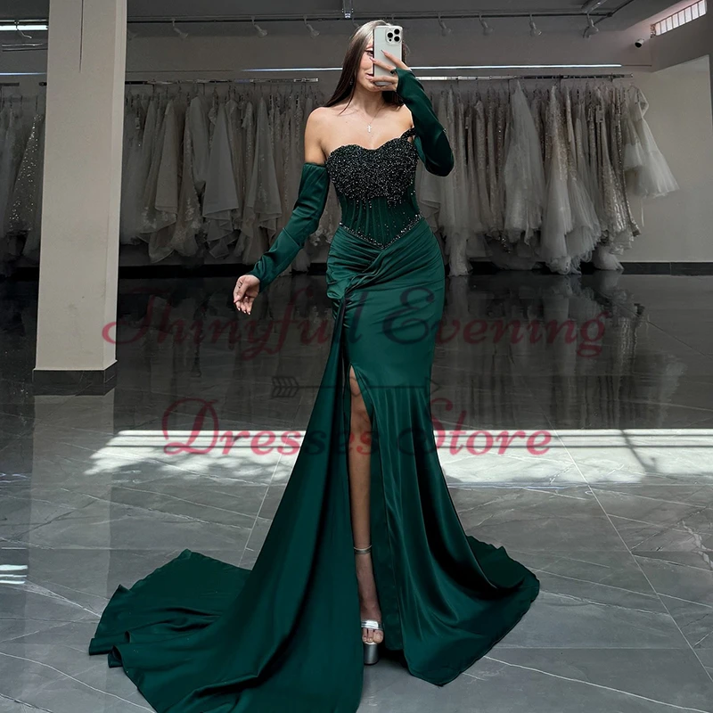 Thinyfull Sexy Mermaid Prom Evening Dresses Saudi Arabia Sweetheart Pearls Party Dress Formal Night Cocktail Prom Gown Plus Size