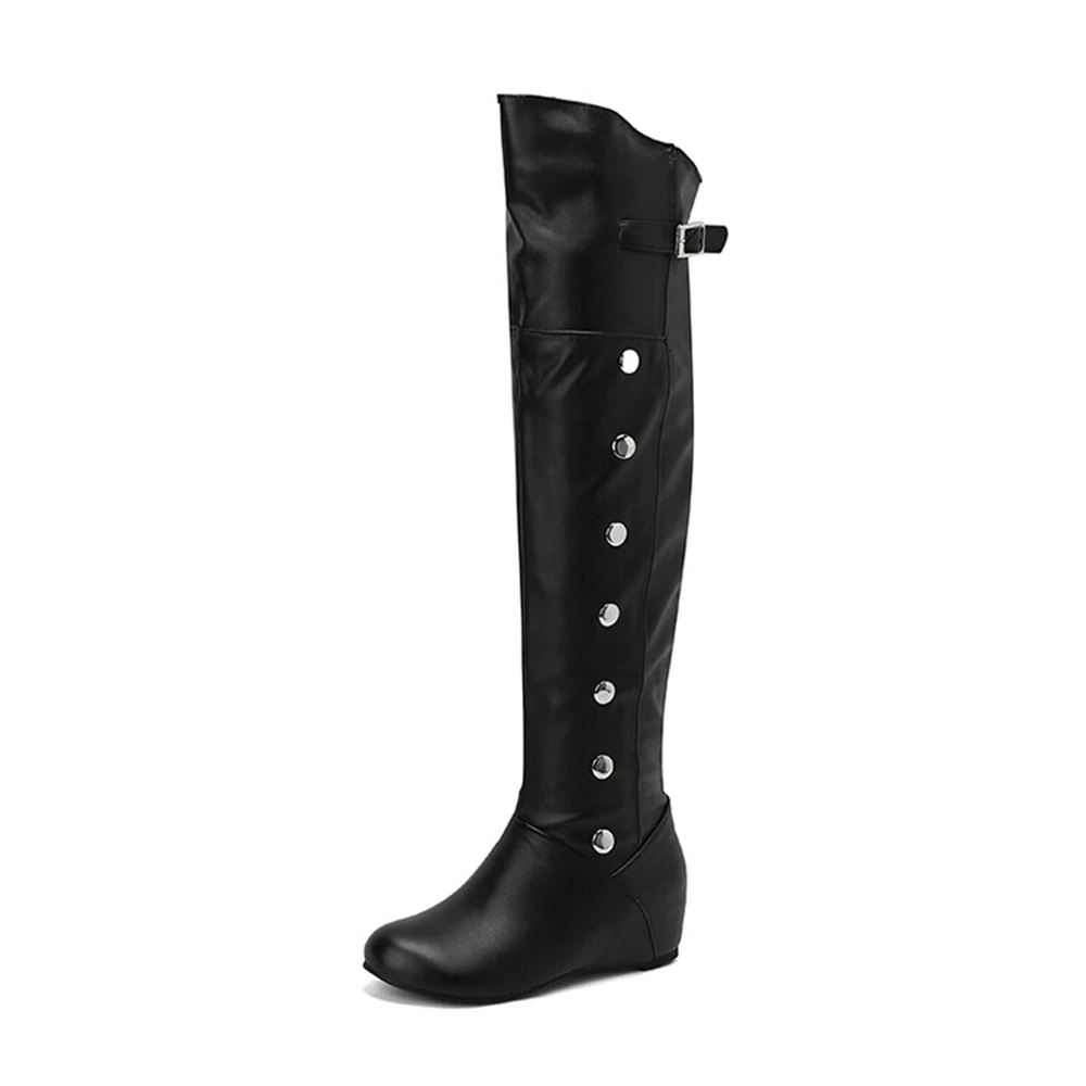 Black White Fashion Boots Women Internal Elevation Over The Knee Boots College Versatile British Simple Super Big Size 47 48 617