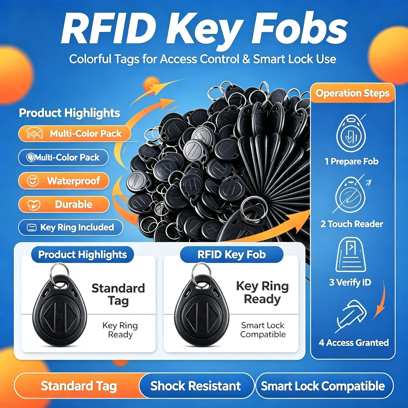 DIXSG  T5577/CET5577 Writable 125KHz RFID Keyfob Proximity for ID HID Card Token Tag Rewritable Universal Blue Blank Tags