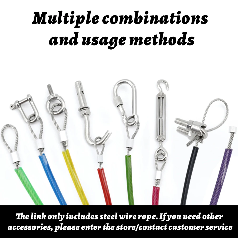 PVC Coated 304 Stainless Steel Wire Rope 1-6mm 5-100M 4 Colors: Black/Red/Blue/Green for Rigging Suspension Clothesline