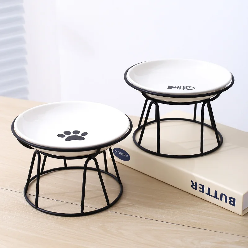 

Elevated Cat Dog Bowl Set - Ceramic Pet Dishes with Paw Fishbone Design,Non-Slip Stand for Food Water Feeder, Wholesale Availabe