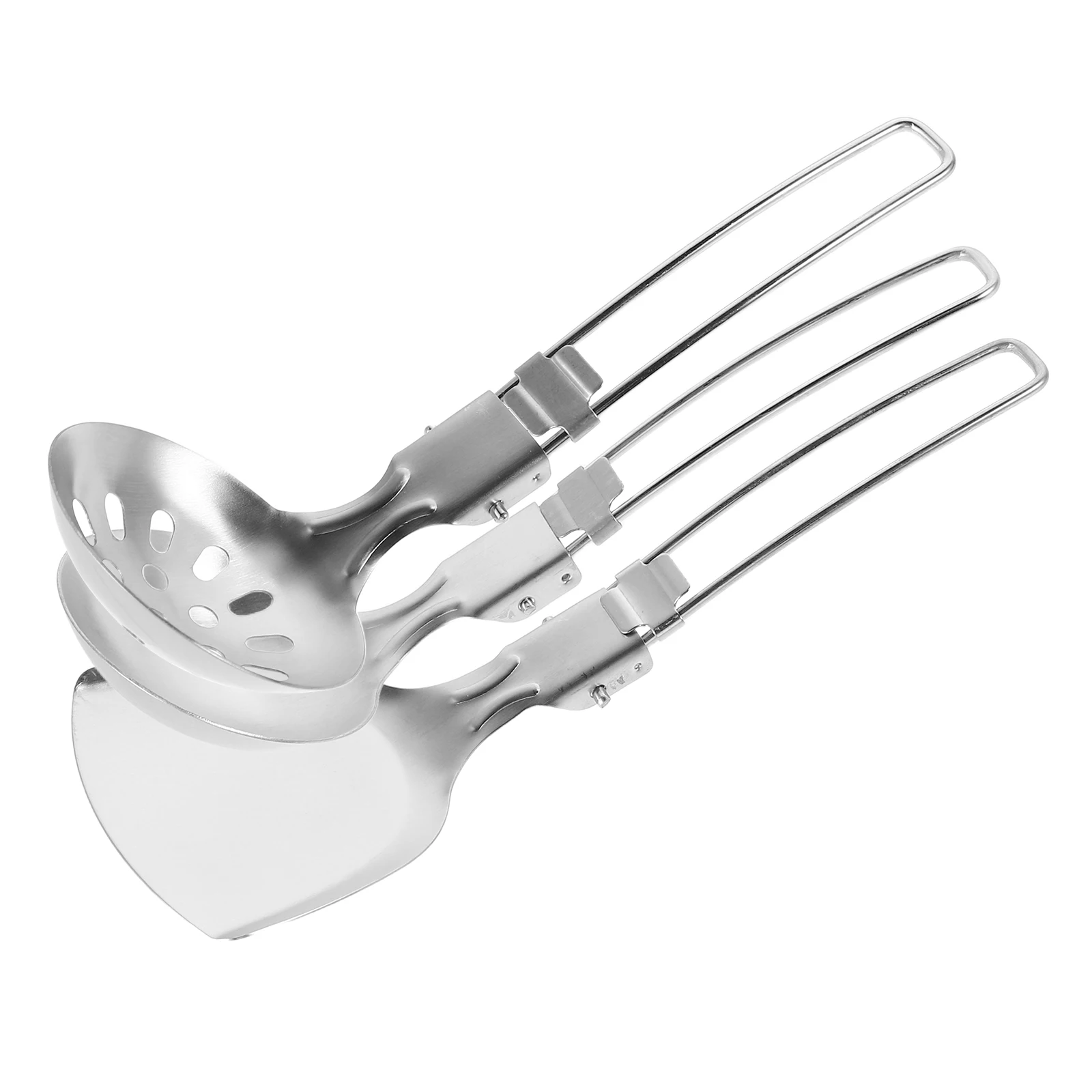 

3pcs Stainless Steel Outdoor Utensil Set Foldable Camping Cookware Portable Kitchen Gear For Hiking Bbq Travel Durable