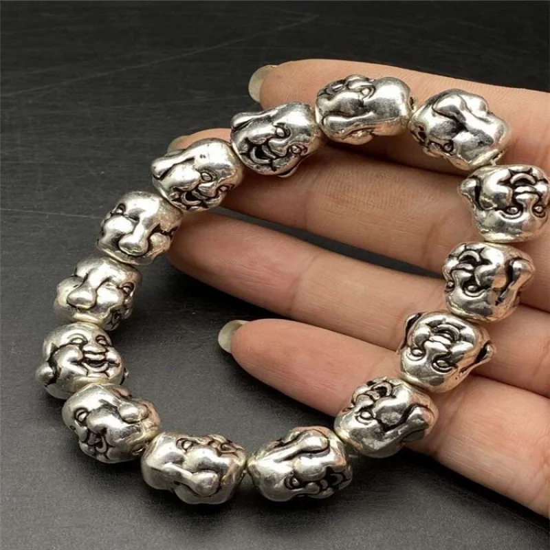 Antique Miscellaneous Antique Crafts White Copper Buddha Head Vintage Ethnic Style Bracelet