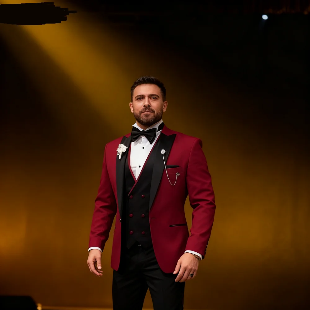 

Wedding Suits for Men, Peak Lapel Jacket, Double Breasted Vest Pants, Groom Tuxedos, Male Fashion, Party Sets, 3 Pieces