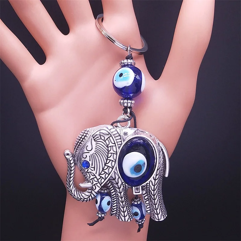 Lucky Elephant Key Chain Pendant Blue Color Turkey Eyes Animal Keyring Bag Accessories Amulet Jewelry chaveiro feminino K88235S1