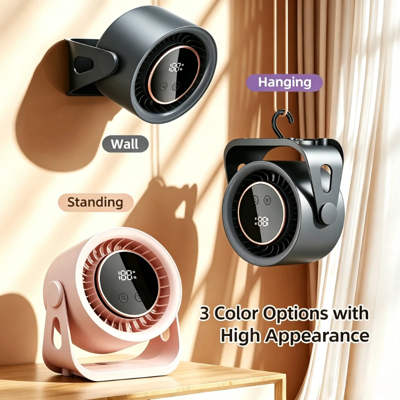 Portable Desktop Air Circulation Fan with LED Night Light USB Rechargeable Silent Mini Cooling Fan for Offices Bedroom Home Dorm