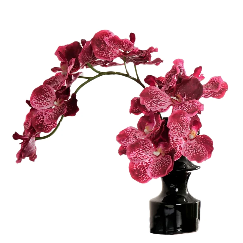 Tige d'orchidée Vanda artificielle, orchidée rose foncé, fleur au toucher réel pour la maison, salon, décoration de mariage, arrangements floraux