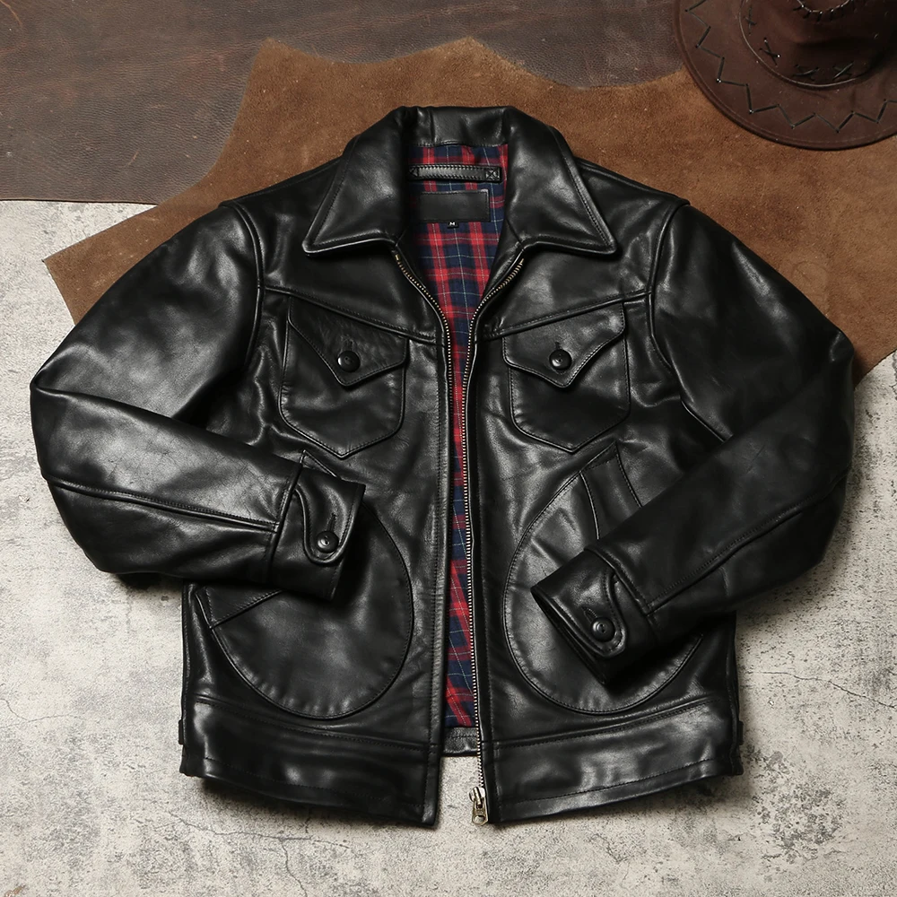 Tailor Brando Heavyweight Full Grain Batik Vegetable Tanned Horsehide Men's Vintage Mendoza Genuine Leather Jacket