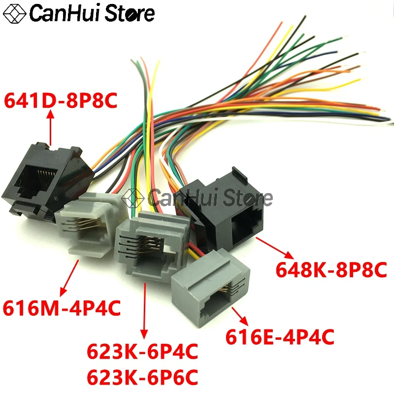 5szt 616E 623K 616M 641D 648K 4P4C 6P4C 6P6C 8P8C RJ11\RJ12\RJ45 Gniazdo żeńskie do telefonu internetowego z kablem 15cm