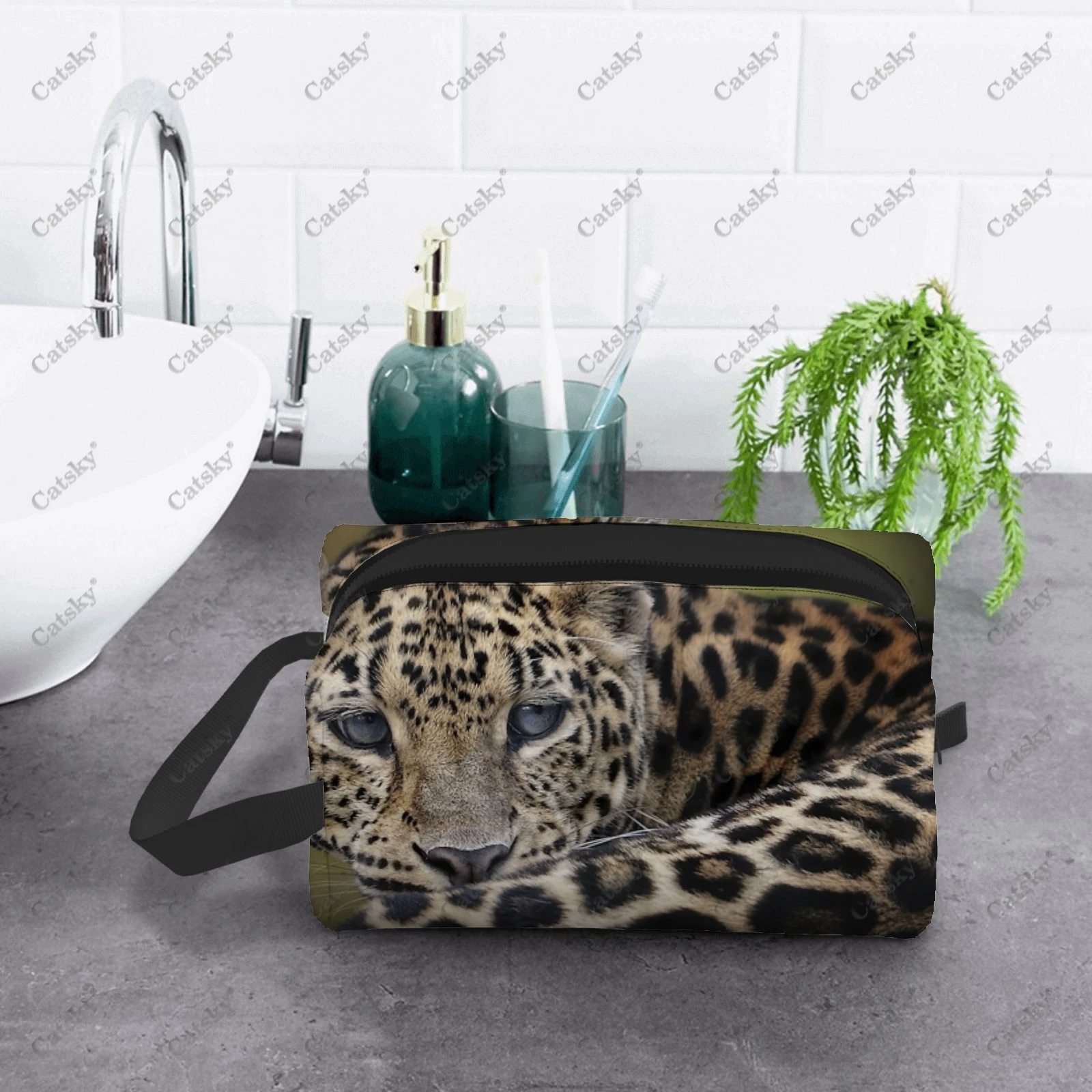 Leopard Animal Cosmetic bag for women with printed patterns fashionable large-capacity beauty storage toiletry cosmetic bag