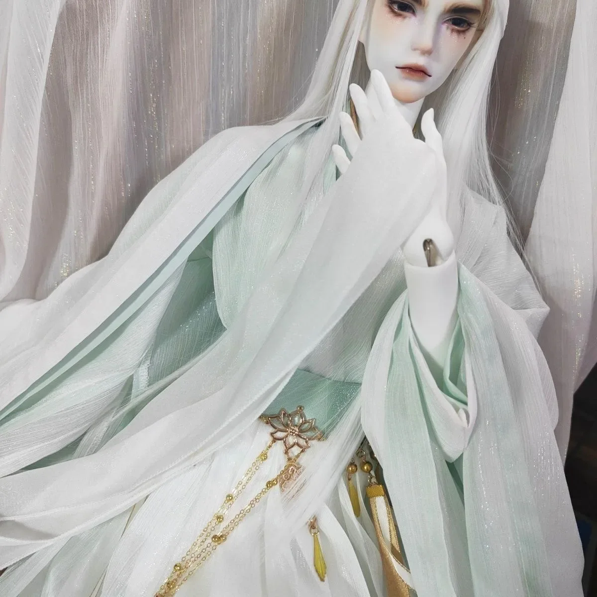 Cool Green Color Uncle Doll 1/3 1/4 BJD Dress, Hanfu Clothes Big Full Set Of Big Sleeve Shirt