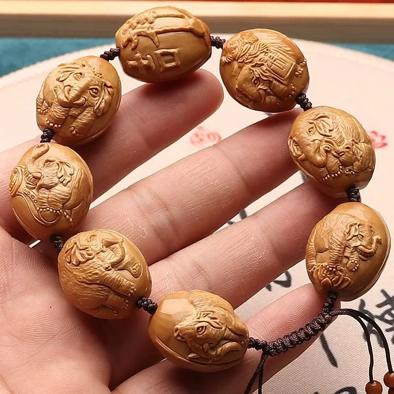 Crafts Xiangshen Bracelet Original Leather Hu Olive Nut Carving Short Garden Relief Lucky Luck Handmade Plate Pl