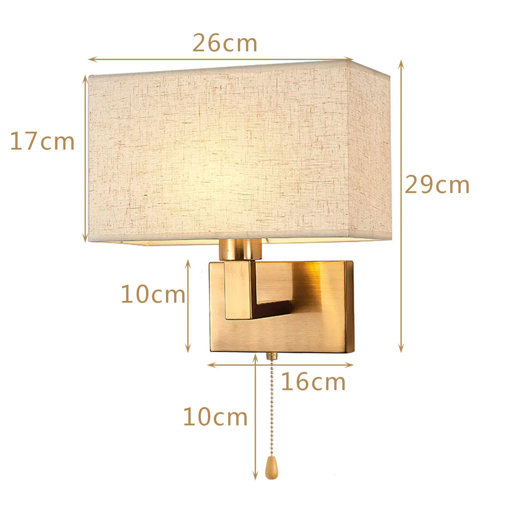 Conjunto de 2 luzes de parede Quarto Ouro com interruptor Pull, Arandelas com Sombra Tecido, Hotel e iluminação de cabeceira