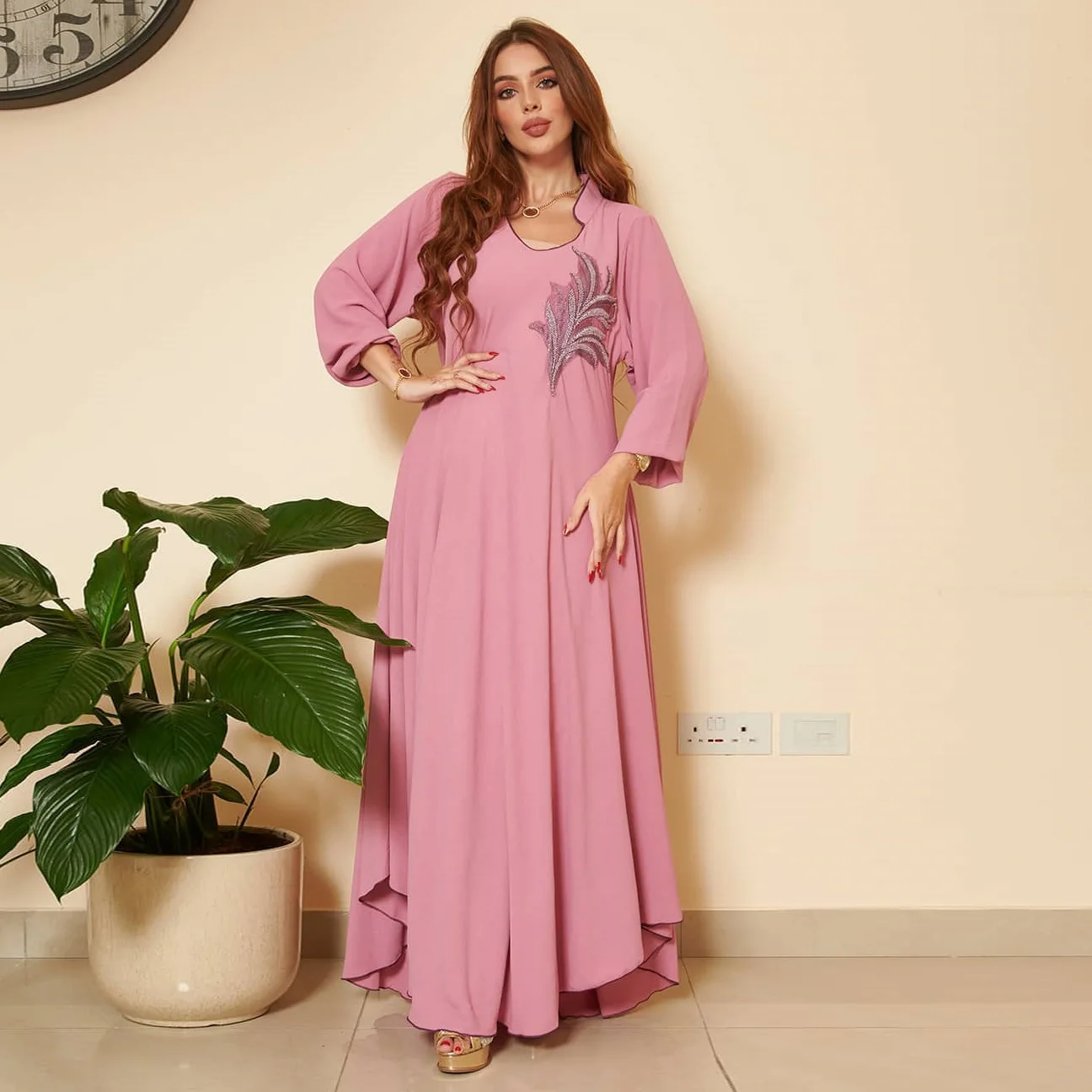 Ab173 2022 spring new Muslim summer women's chest applique dress