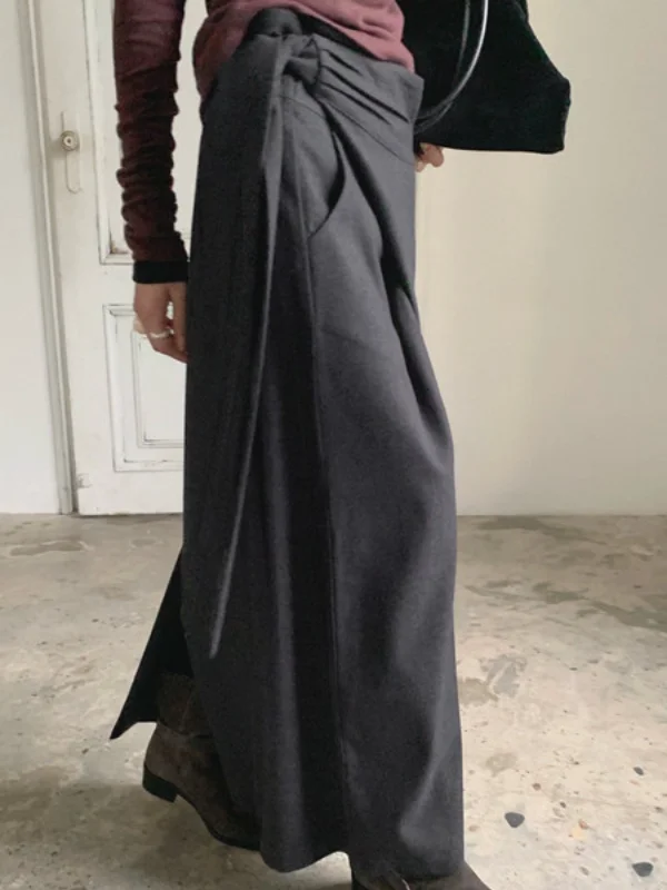 الرجعية Sle غير المتماثلة عالية الخصر النطاقات ميدي تنورة المرأة Faion الإحساس تصميم تحسس تراجع تصميم تحسس تنورة #4