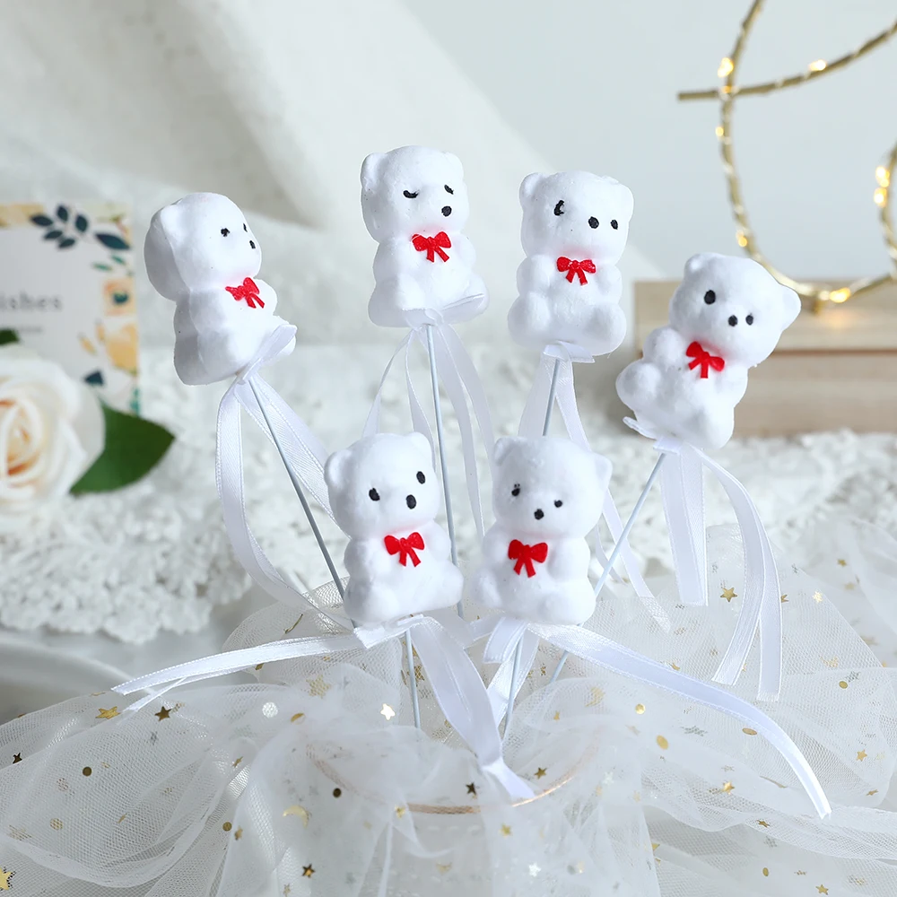 6/12Pcs Valentine‘s Day Decoration Glitter Foam Red LOVE Heart Bouquet White Bear Sticks Branches Home Cuttings Wedding Supplies