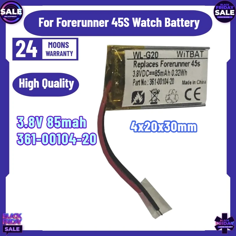 SWZY 3.8V 85mah 361-00104-20 Battery Suitable for Forerunner 45S Watch Battery 4x20x30mm