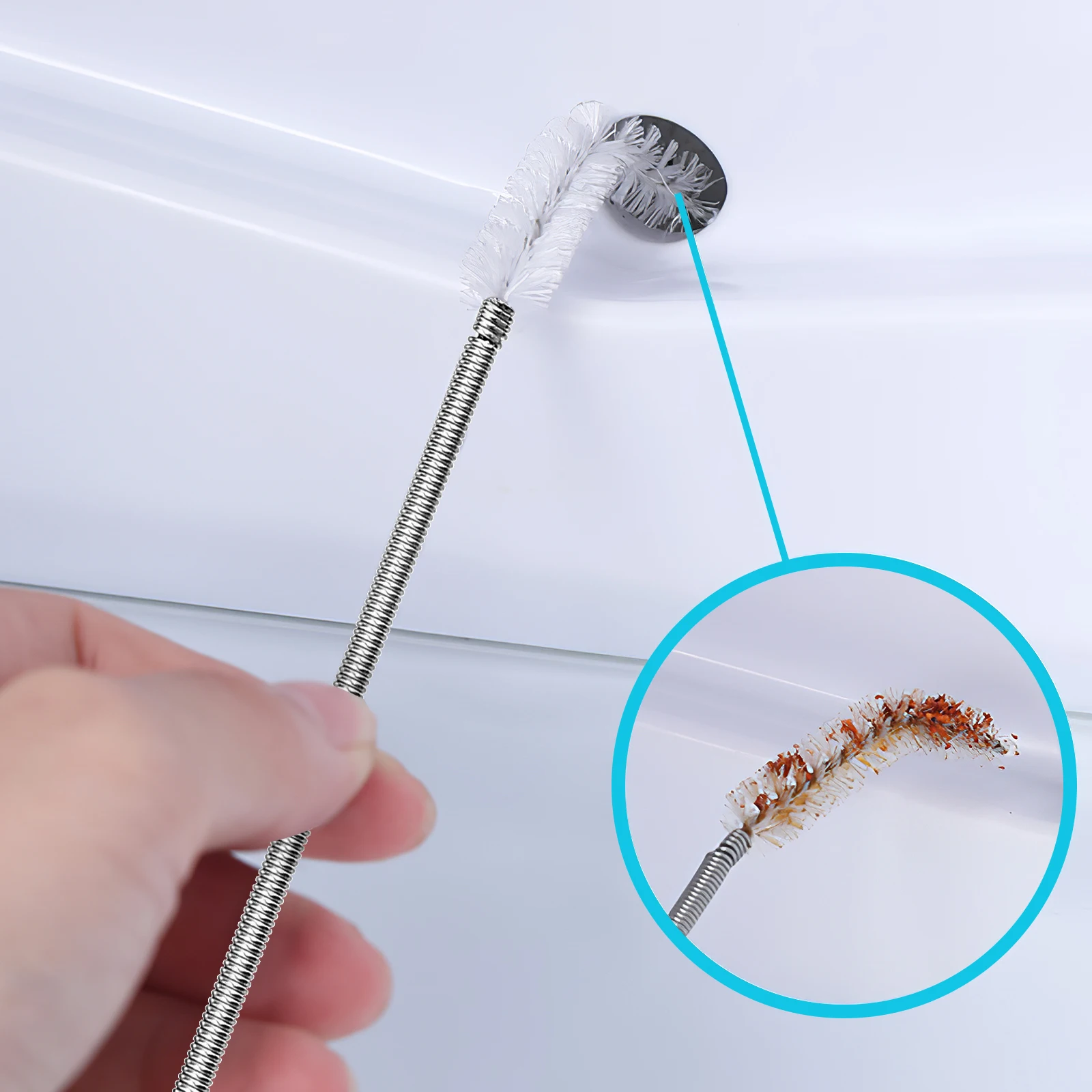 

2 pcs Stainless Steel Nylon Bristles Flexible Long Tube Cleaning Drain Unblocker Wire Sink Pump Hose Fish Tank Tool