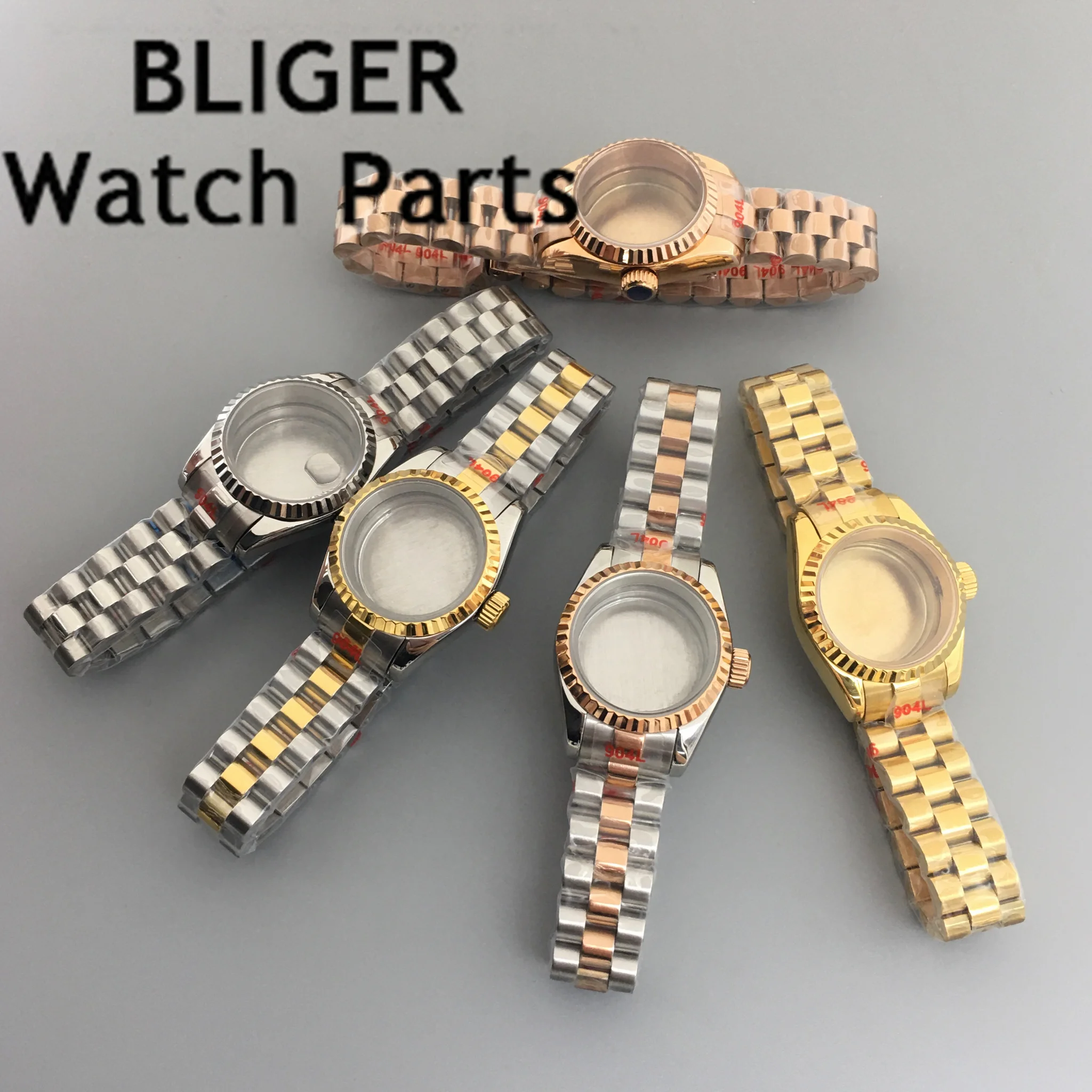 BLIGER 26mm silver gold watch case sapphire glass silver black green dial fit NH05 NH06 movement