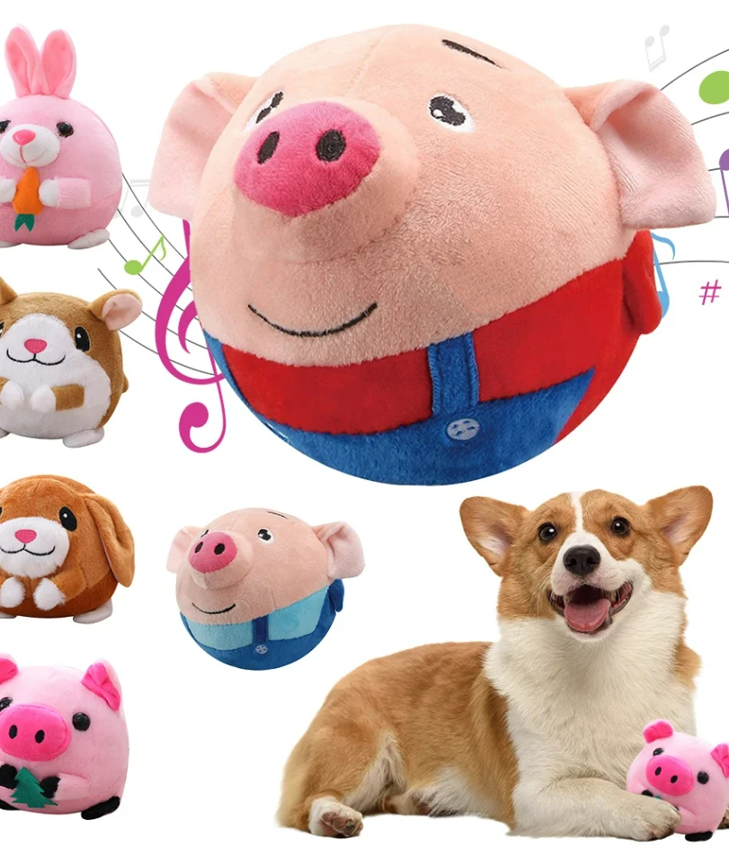 

Plush Automatic Bouncing Toys Bite Resistant Funny Interactive Squeaky Toys Talking Self-Moving for Small Medium Dogs
