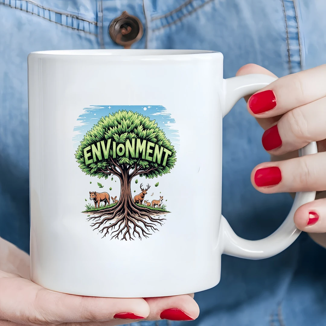 

Eco-friendly Themed Cartoon Mug 11oz Kids Environmental Cup Christmas Gift Home & Office Dual-Use Cup