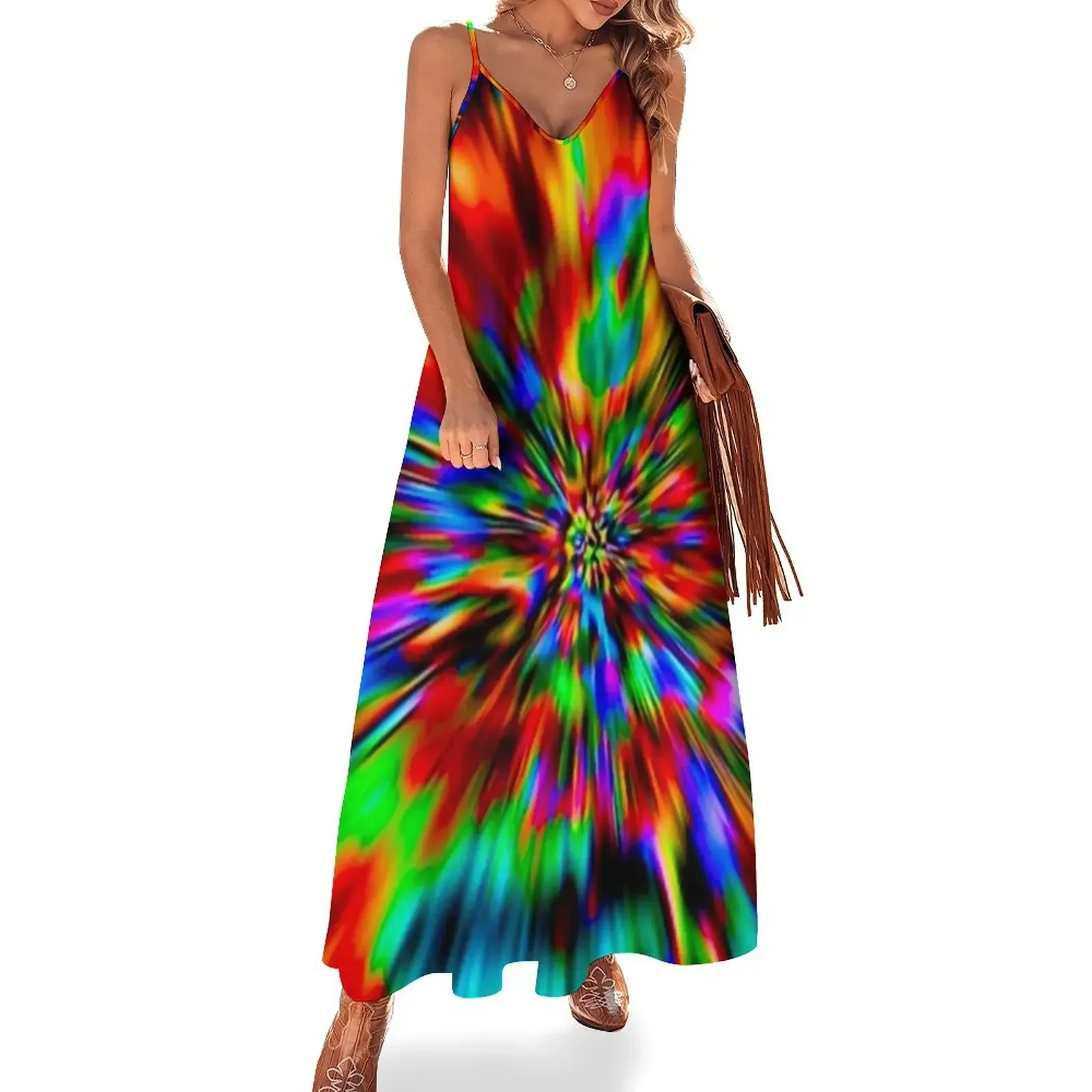 

Rainbow Wormhole Tie-Dye Pattern Sleeveless Dress evening dress summer dress daily