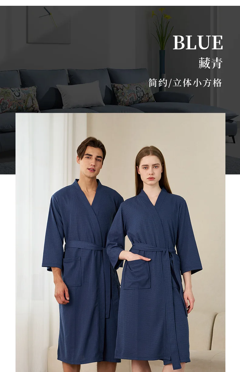 Herren Waffelstrick-Bademantel, Leichter Weicher Spa-Bademantel mit Taschen & Gürtel, Atmungsaktiver Saugfähiger Waffel-Kimono, Schlafbekleidung für Zuhause – Detail 13