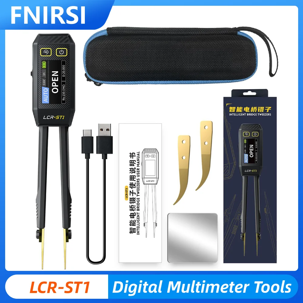 FNIRSI-pinza inteligente LCR-ST1, reconocimiento automático, LCR, SMD, ESR, probador con pantalla a Color, herramientas multímetro Digital portátiles