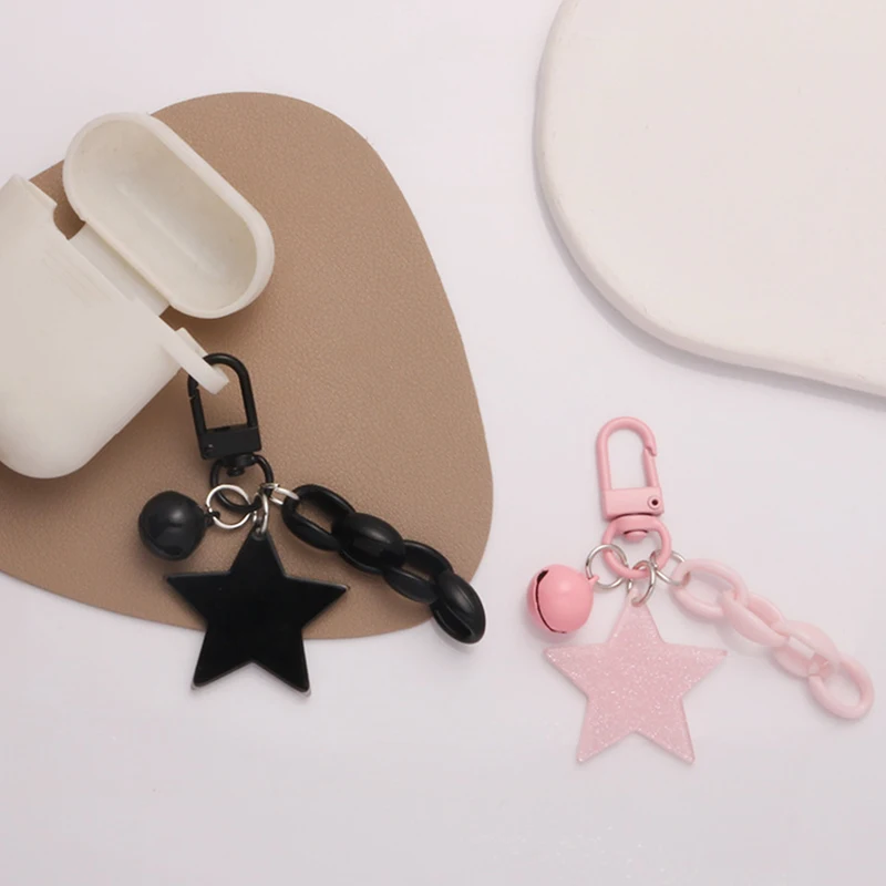 Glitter Stars Acrylic Keychain Bell Pendant For Girls Backpack Charm Headphone Case Accessory Creative Friendship Gifts