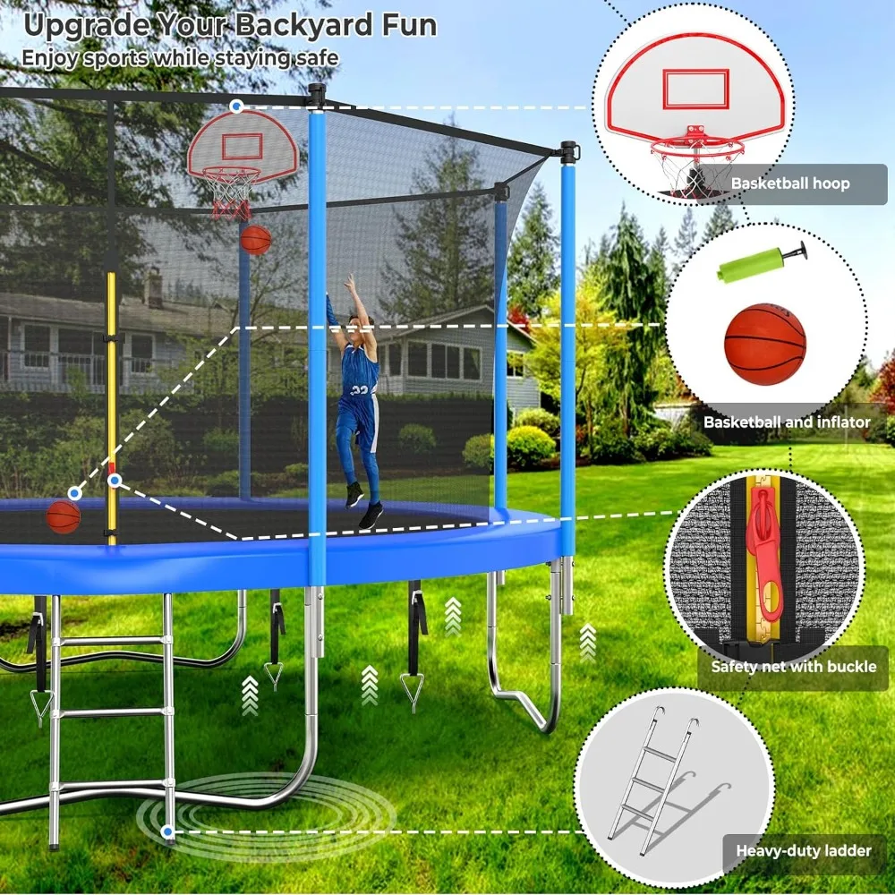 Upgraded 12FT Trampoline for Kids and Adults, Large Outdoor Trampoline with Enclosure, Backyard Trampoline