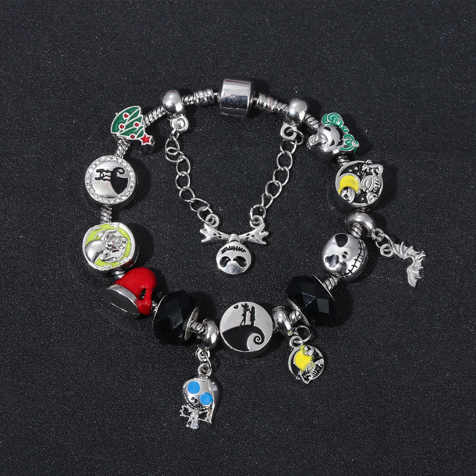 Pulsera de cuentas de pesadilla antes de Navidad, brazalete de cuentas de Jack Skellington, joyería de Halloween, accesorios de mano, Color dorado