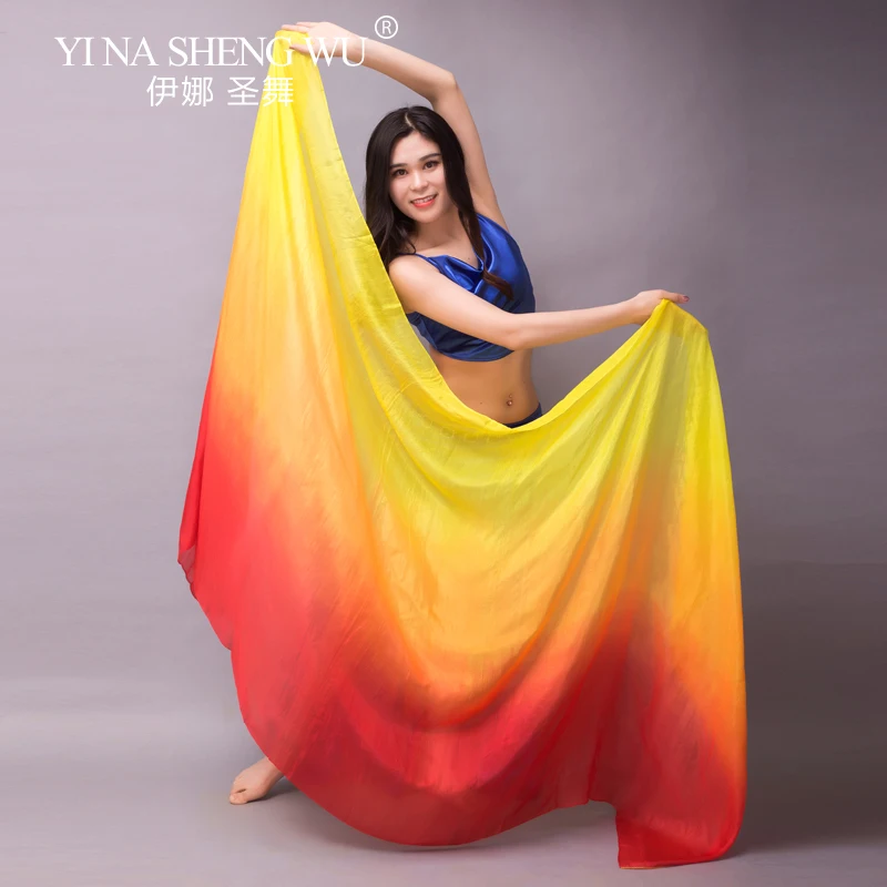 Real Silk Dance Performance Props Hand-dyed Gradient Color Silk Veil Shawls Belly Dance Veils Women Dance Accessories 5 Sizes