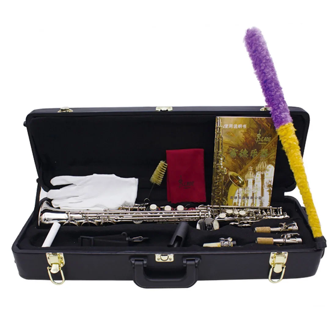 SLADE Silvery Straight Soprano Saxophone Professional B Flat Brass Saxophone High Quality Woodwind Instrument Sax with Case Reed