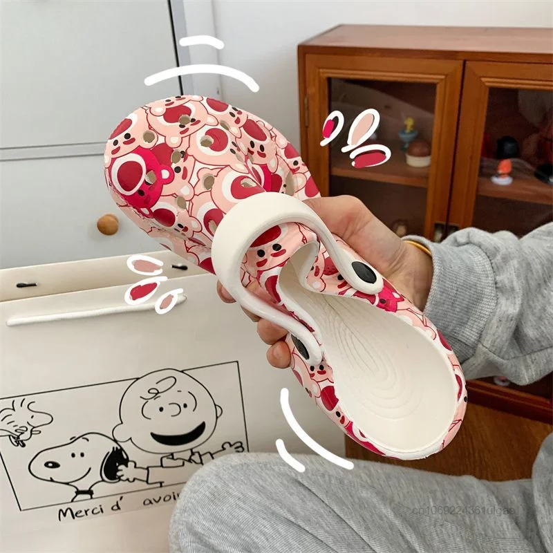 Disney Bear Lotso Slippers Cartoon Cute Flat Shoes Women Fashion Soft Four Seasons Hole Shoe Y2k Korean Trend Sandals Aesthetic