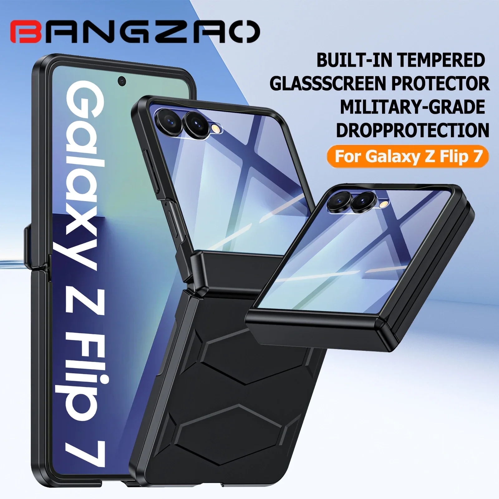 

Защитный чехол для телефона Galaxy Z Flip 7, нескользящая текстура, закаленная защита шарниров, беспроводная зарядка, противоударный чехол-черный