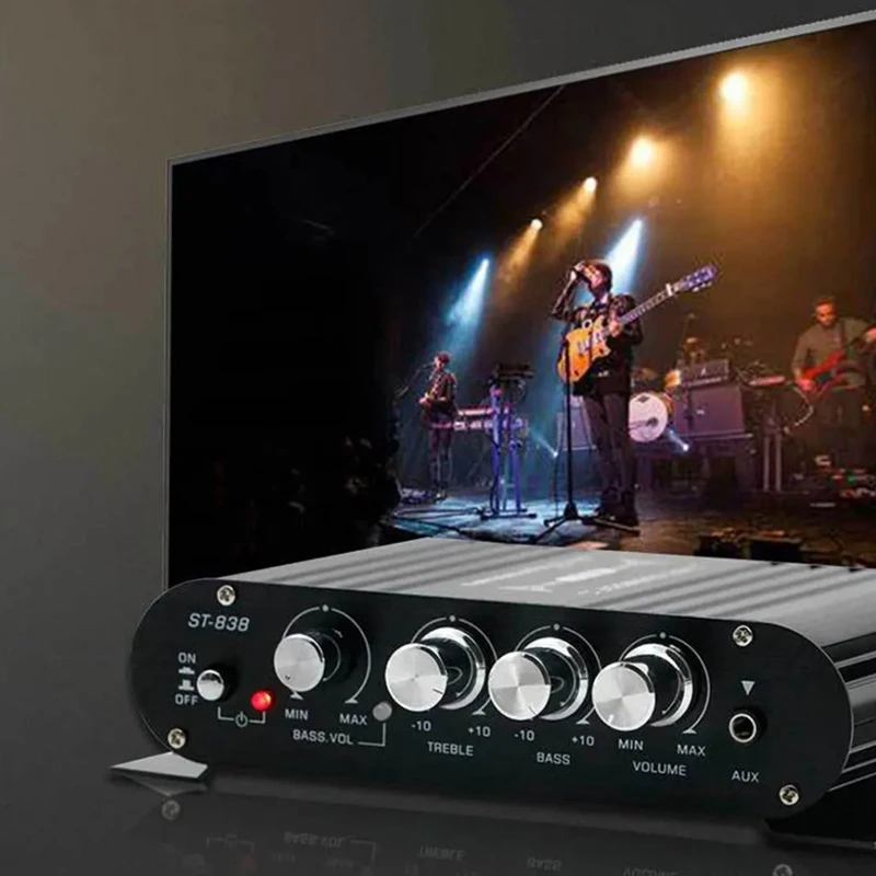 Amplifier ST-838 HIFI, Amplifier HIFI mobil 2.1 Channel MP3 Mini Amp AUX Input Bass tinggi dan rendah penyesuaian Bass Super 20Wx2 + Amplifier 40W tahan lama