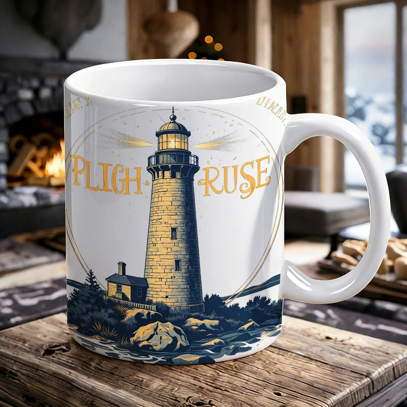 

Retro nautical lighthouse ceramic mug, coffee mug, milk mug, office tea cup, drinking cup, a gift for friends, fade-resistant