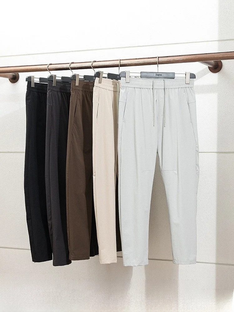 Ultra-Thin Breathable Men's Sporty Casual Pants Fluid Tailoring Quick-Dry Elastic Waist Lightweight Travel Spring Summer