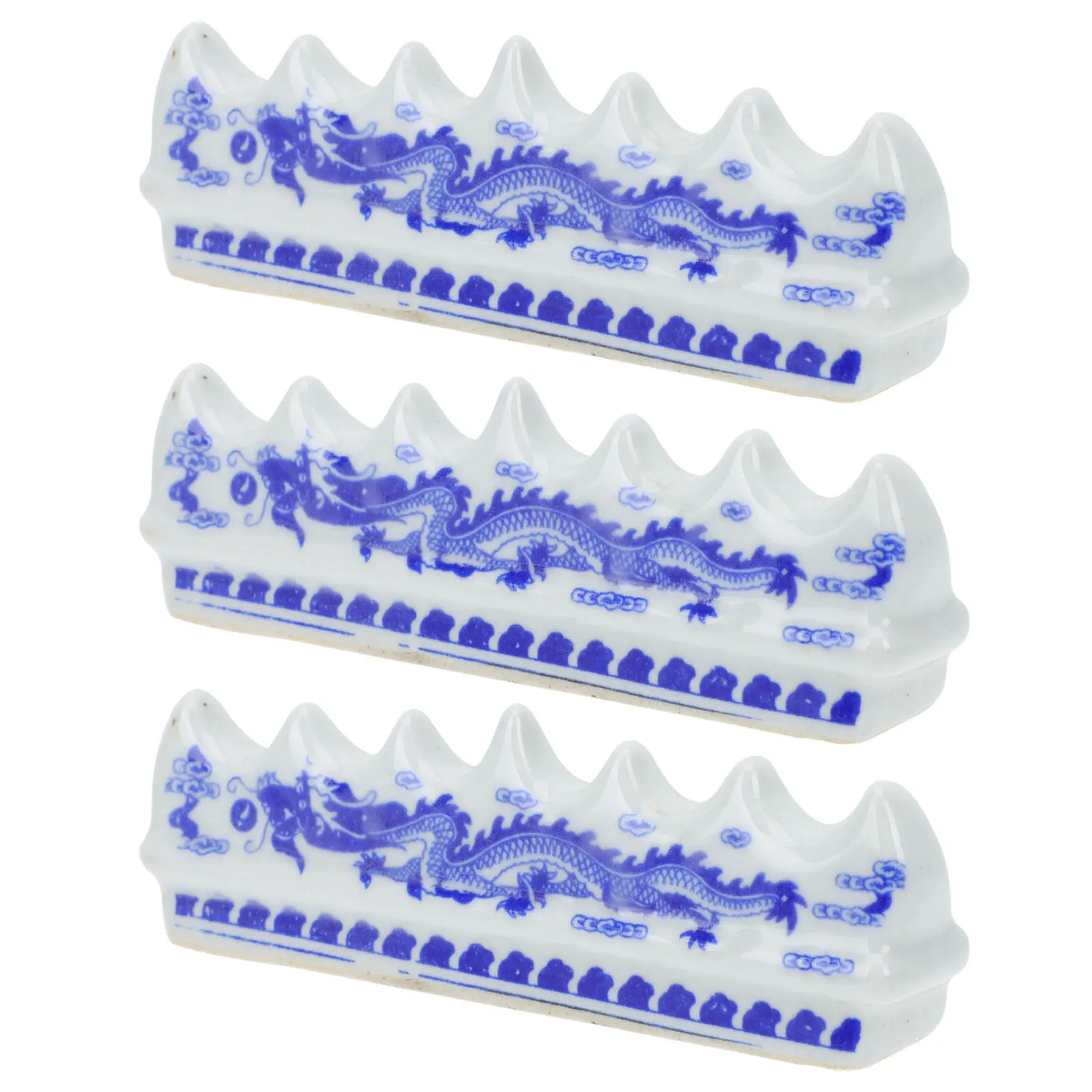 3Pcs Handcrafted Ceramic Calligraphy Brush Holder Blue and White Design Pen Stand for Ink Brushes Brush Pens Writing Tools