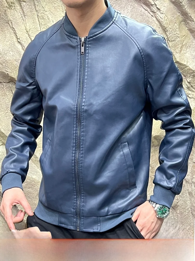 

Повседневная модная мужская кожаная куртка из воловьей кожи с воротником-стойкой из мягкого полиэстера, длинная свеч, деловая повседневная цветная одежда