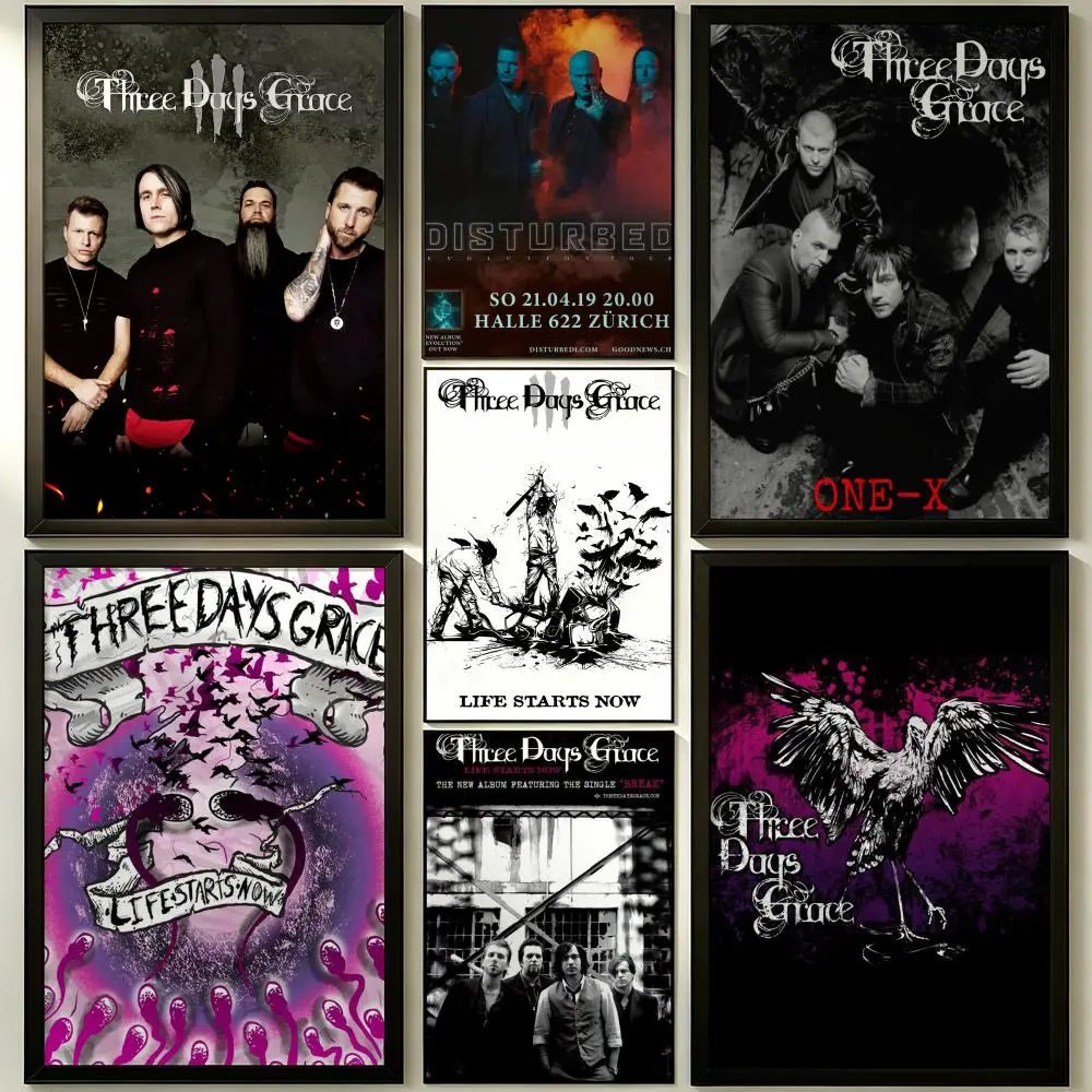 Three Days Grace Vintage Rock Band Self-Adhesive Poster Waterproof Removable HD Print for Living Room Home Theater Poster
