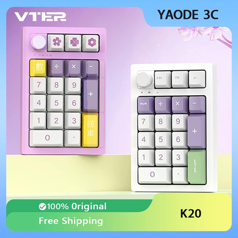 VTER K20 Keypad Number Keyboard Wireless Tri Mode Hot Swap RGB Support QMK VIA Customized Dynamic Control Knob Mini Pad